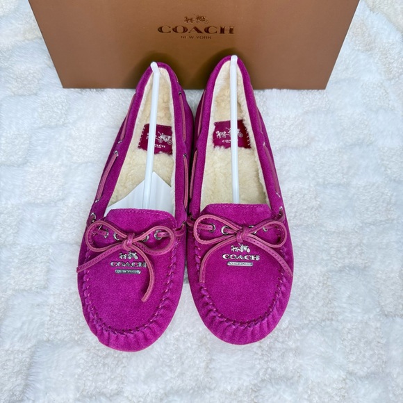Coach Shoes - New Coach Fuchsia Suede Loafers Size 7